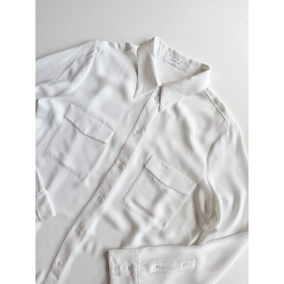Aritzia BABATON White Matte Satin Front Pocket Button-Up Shirt, Size L - Picture 6 of 15